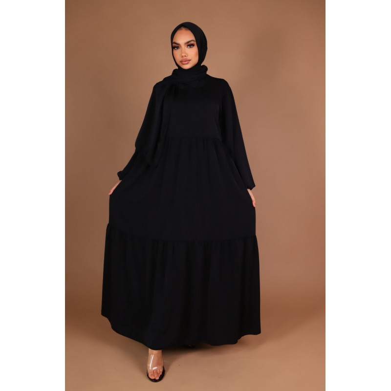 Abaya Prestige avec Hijab/Châle Intégré - Noir - 2 pièces - Taille unique